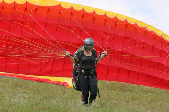 Paraglider launching in the Brecon Beacons