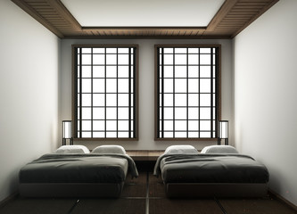 Japanese hotel room interior design-bedroom japanese style. 3D rendering