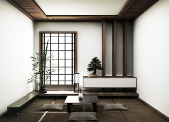 interior design,modern living room with decoration living, floor tatami mat and traditional japanese.3D rendering 