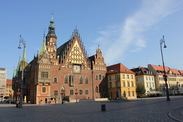 The gothic Old Town Hall in Wrocław, Poland (Stary Ratusz, Breslauer Rathaus) at the center of the city’s Market Square - one of the main landmarks of the city