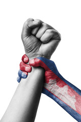 Fist painted in colors of cambodia flag, fist flag, country of cambodia