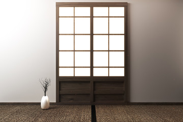 room empty with Tatami mats and paper sliding doors called Shoji on room zen style.3D rendering