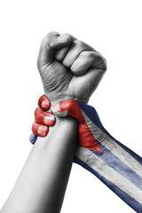 Fist painted in colors of Cuba flag, fist flag, country of Cuba
