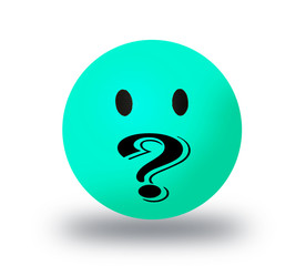 Ball face with question on white background