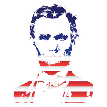 Silhouette of Abraham Lincoln from the texture of the National Flag of the United States. EPS10