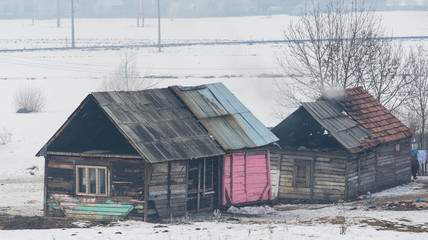 Poor Roma family home at wintertime.