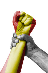 Fist painted in colors of Spain flag, fist flag, country of Spain