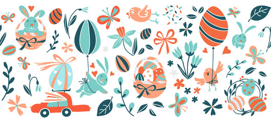 Funny Happy Easter eggs hunt seamless pattern frame border background