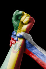 Russia VS Bolivia, Fist painted in colors of Bolivia flag, fist flag, country of Bolivia