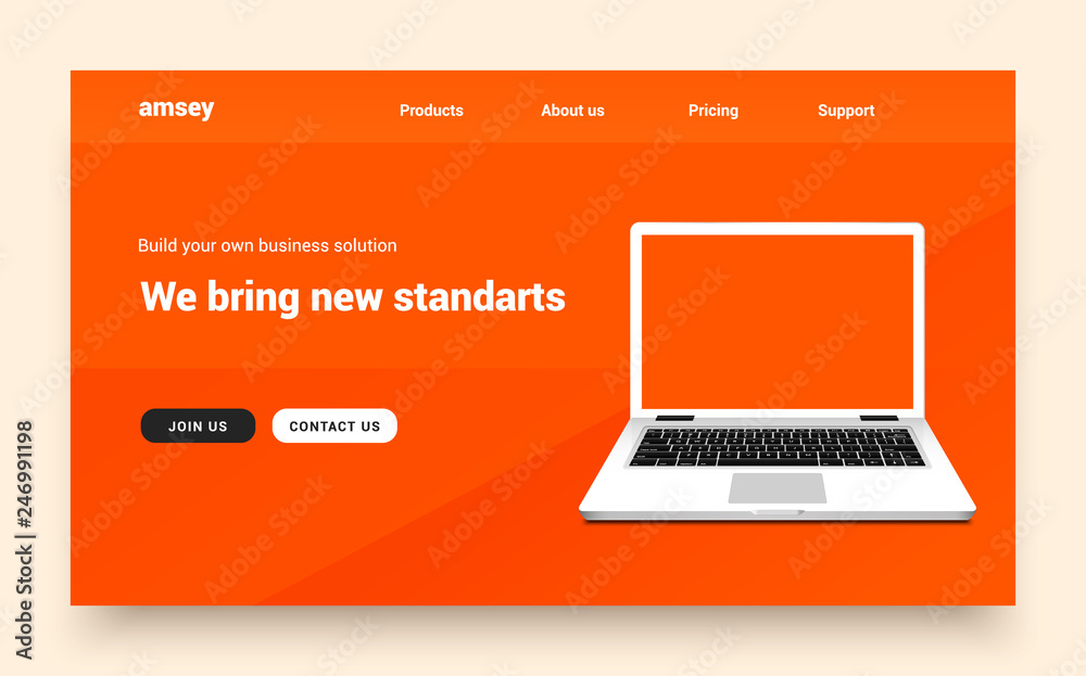 Wall mural landing page vector laptop website. web design landing page app template