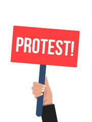 Hand holding protest sign. Protest vector banner. Flat error man and board marketing