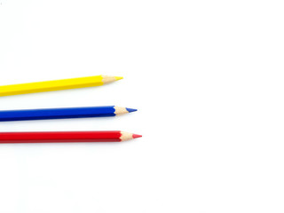 Multicolored pencils with free space for text on white background, Color pencils isolated