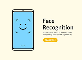 Biometric face recognition on smartphone. Facial scan security system technology. Face authentication identification