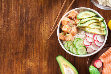 Poke bowl, traditional Hawaiian raw fish salad