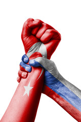 Russia VS Turkey, Fist painted in colors of Turkey flag, fist flag, country of Turkey
