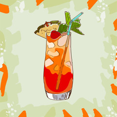 Ilustracja koktajl tropikalny tropikalny Mai Tai. Bar alkoholowy pić ręcznie rysowane wektor. Pop Art - 246992367