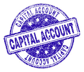 CAPITAL ACCOUNT stamp seal watermark with grunge texture. Designed with rounded rectangles and circles. Blue vector rubber print of CAPITAL ACCOUNT title with dirty texture.
