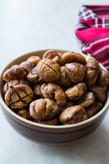 Peeled Roasted Raw Organic Chestnuts in Bowl.