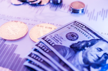 Economy trends virtual digital currency abstract background.