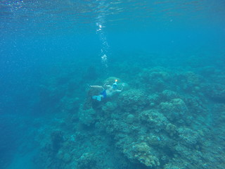 Fototapeta na wymiar Snorkeling and underwater man