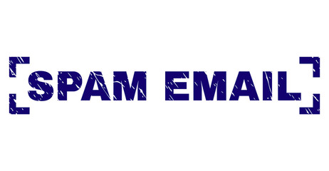 SPAM EMAIL text seal stamp with grunge texture. Text title is placed between corners. Blue vector rubber print of SPAM EMAIL with grunge texture.