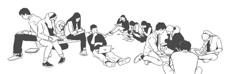 Illustration of students studying together