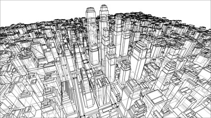 Wire-frame City, Blueprint Style