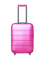 Suitcase on white background. Travel concept. Minimal style. Copy space. 3d render isolate illustration