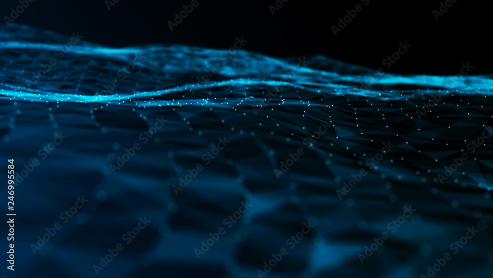 Aufkleber visualization of electron particles in the world of atoms and molecules. network nodes blue plexus b