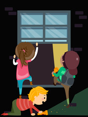 Stickman Kids Window Entering Illustration
