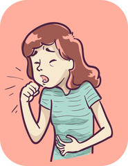 Girl Pain Abdomen When Coughing Illustration