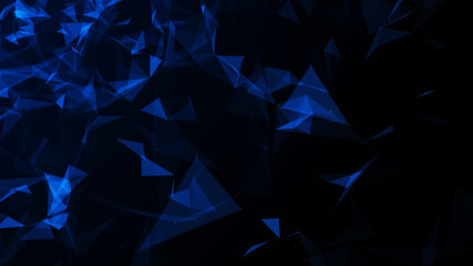 Visualization of electron particles in the world of atoms and molecules. Network nodes blue plexus background. Network connection concept. 3D rendering.