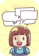 Kid Girl Talking Quickly Illustration