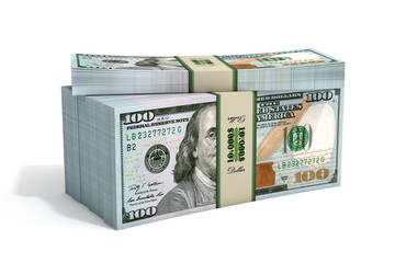 Piles of new 100 Dollar bills - 3D Rendering 