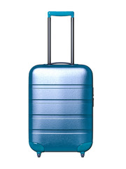 Suitcase on white background. Travel concept. Minimal style. Copy space. 3d render isolate illustration