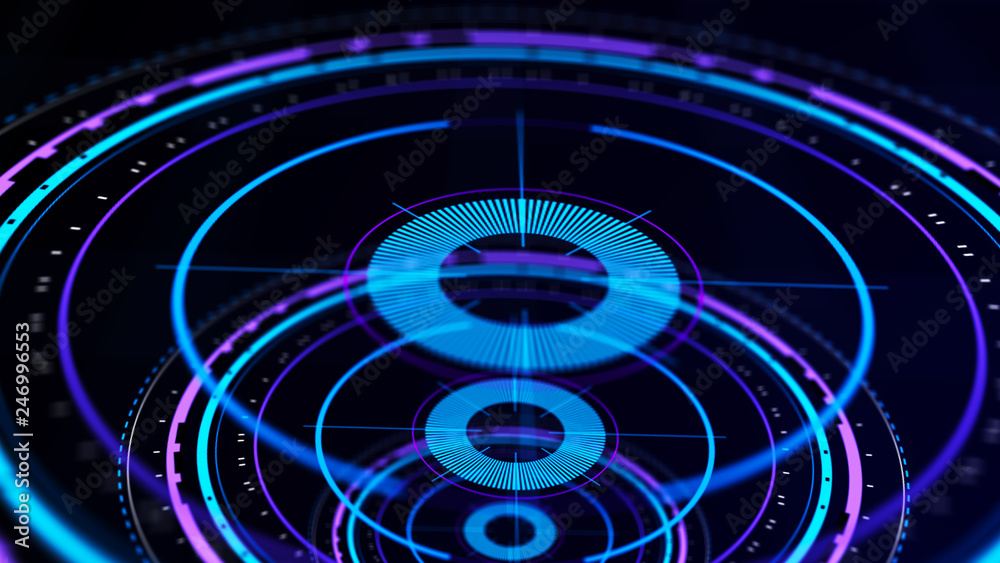 Wall mural futuristic control mechanisms on net background.scientific futuristic interface. round blue abstract