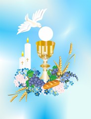  background with characteristic symbols of Holy Communion