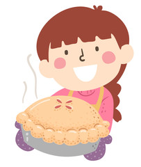 Kid Girl Bake Pie Illustration