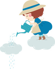 Kid Girl Cloud Shower Illustration