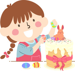 Kid Girl Decorate Kulich Easter Cake Cake Ukraine