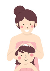Kid Girl Mom Shampoo Hair Illustration