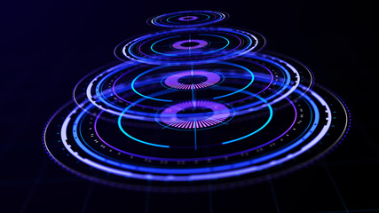 Futuristic control mechanisms on net background.Scientific futuristic interface. Round blue abstract radar concept.3D rendering.