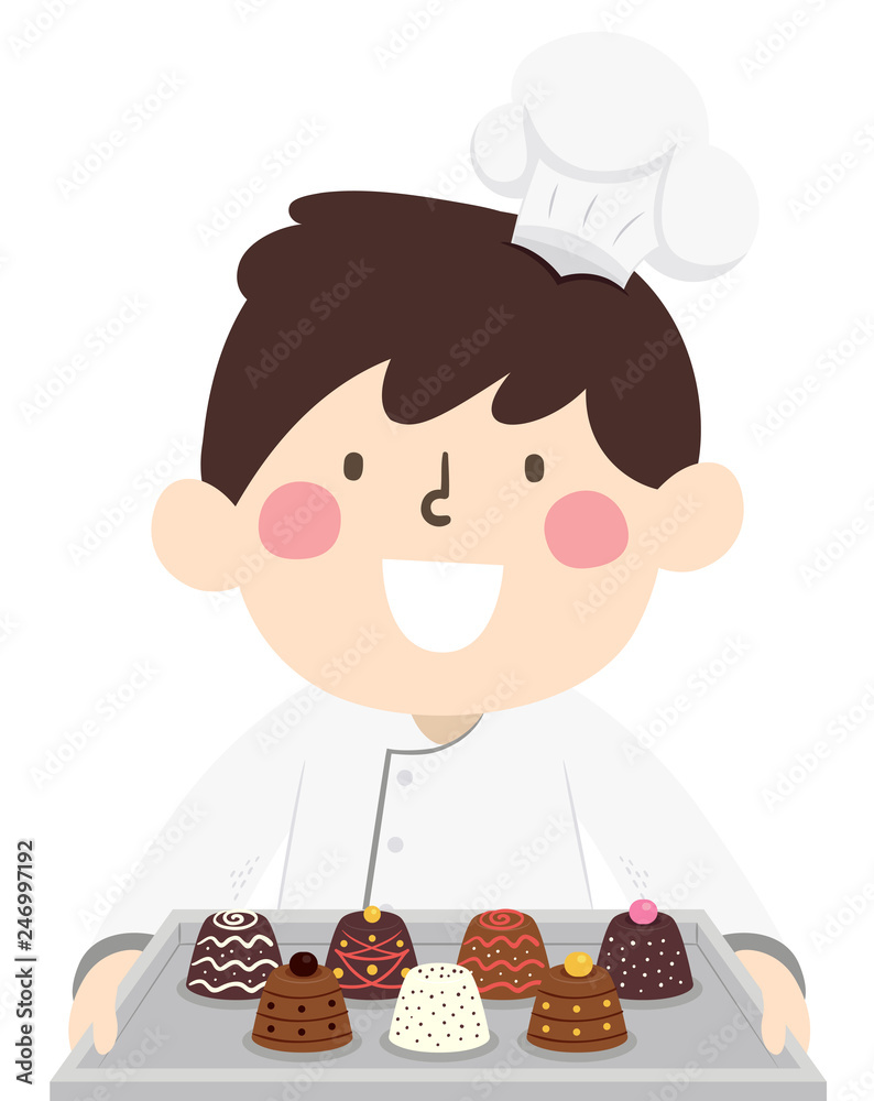 Poster kid boy chocolatier chocolates illustration