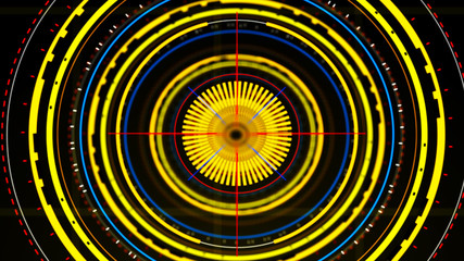 Futuristic control mechanisms on net background.Scientific futuristic interface. Round yellow...