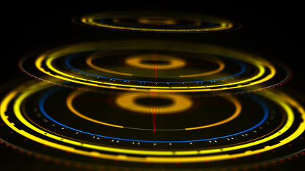 Futuristic control mechanisms on net background.Scientific futuristic interface. Round yellow abstract radar concept.3D rendering.