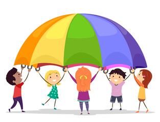 Stickman Kids Play Parachute Illustration