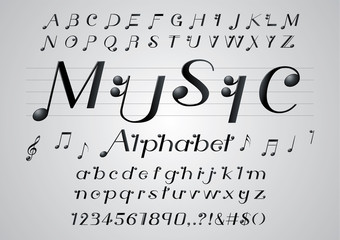 vector of music note font and alphabet