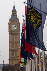 Fototapeta na wymiar Flags of the British Overseas Territories and the Crown Dependencies flying in Parliament Square, London