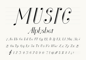 vector of music note font and alphabet