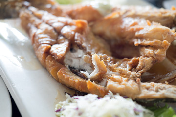 Deep fried snapper topped with sweet fish sauce